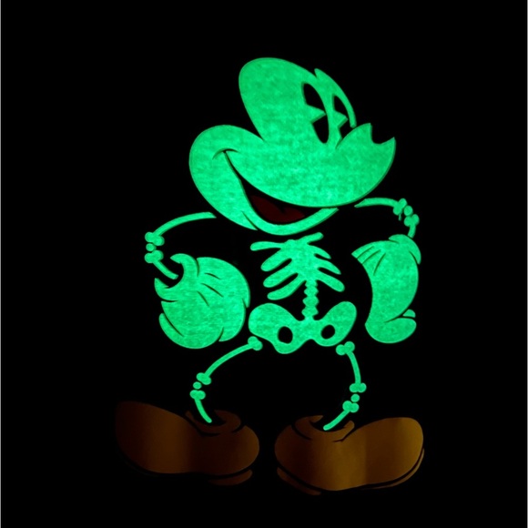 Disney Glowing Mickey Mouse Skeleton Glow in the Dark Black Junior Large L Youth - Picture 5 of 17